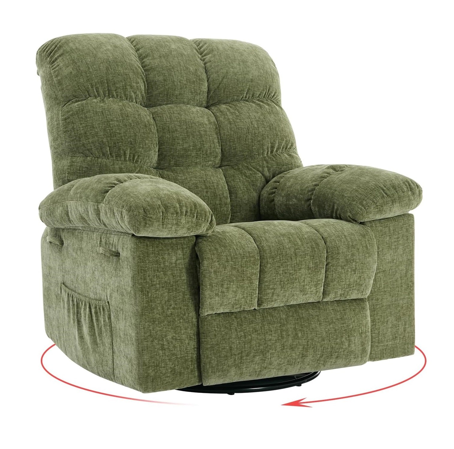 Garvee Rocking Recliner Chair, 360° Swivel Rocker Chair for Living Room, Upholstered Fabric Nursery Chair with Side Pockets for Small Spaces, q235 Steel Frame Lazy Boy Recliner Single Sofa, Green