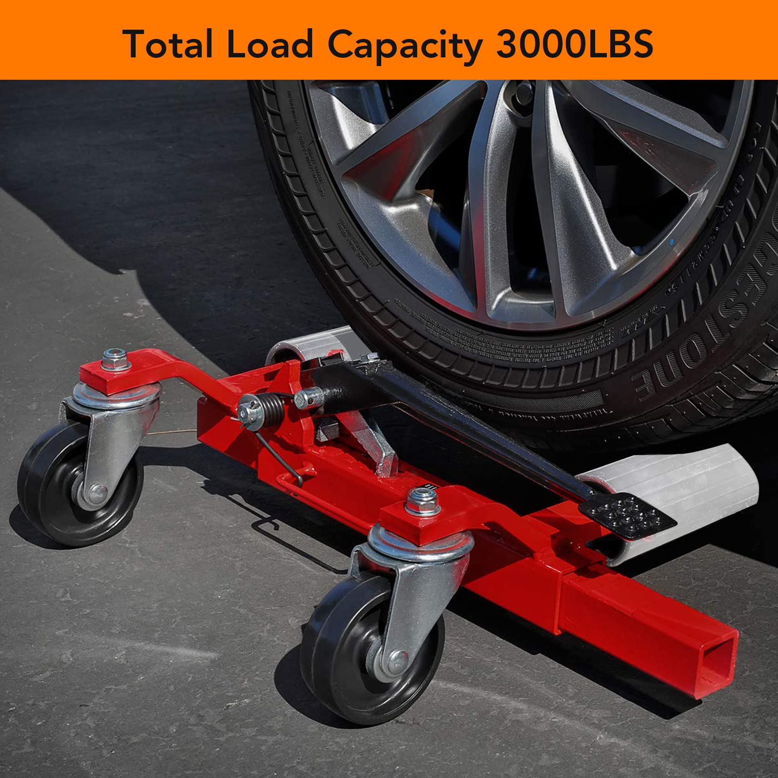 Garvee 4Pcs Car Wheel Dolly Hydraulic Tire Jack 12'' Wheel Vehicle Positioning Jack Red for Auto Repair Garage Towing
