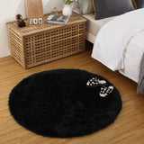 Garvee Fluffy & Sheepskin Pure Black 3.9'-Round Area Fuzzy Rug Hallway Mats for Living Room Bedroom Rug Fuzzy Rug Non-Slip Kitchen Rug Plush Rug - Pure Black