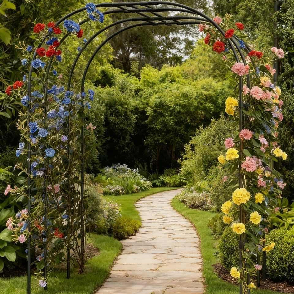 Garvee Garden Arch Trellis for Climbing Plants - Heavy-Duty Galvanized Steel, Rust-Resistant Coating, Easy Tool-Free Assembly, Powder-Coated Black, 59x86.6in, Outdoor Wedding Patio Decor