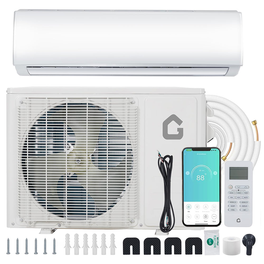 Garvee 9000 BTU Ductless Mini Split Heat Pump System, 24 SEER2 208V/230V Wifi Enabled Ductless AC Cool Up to 450 Sq. Ft, Compatible with Alexa, Complete Installation Kit, R45 Series