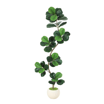 Garvee Fiddle Leaf Fig Artificial Tree with White Planter, 6ft Faux Plants Indoor with Moss, Fake Rubber Tall Fake Floor Plant in Pot - Artificial Trees for Home Office Living Room Decor