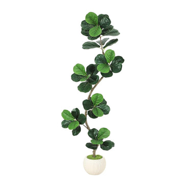 Garvee Fiddle Leaf Fig Artificial Tree with White Planter, 6ft Faux Plants Indoor with Moss, Fake Rubber Tall Fake Floor Plant in Pot - Artificial Trees for Home Office Living Room Decor