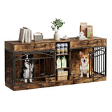 Garvee Dog Crate Furniture for 2 Dogs, 78.7" Large Dog Kennel Indoor with 2 Storage Drawers, 3 Shelves and Feeding Bowls, Double Dog Crate TV Stand for Small and Medium Dogs, Brown - Brown