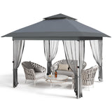 Garvee 12'x12' Gazebo with Curtains 144 Square Shelter Mosquito Netting and 2-Tiered Vented Top for Patio Outdoor Events Grey - Grey