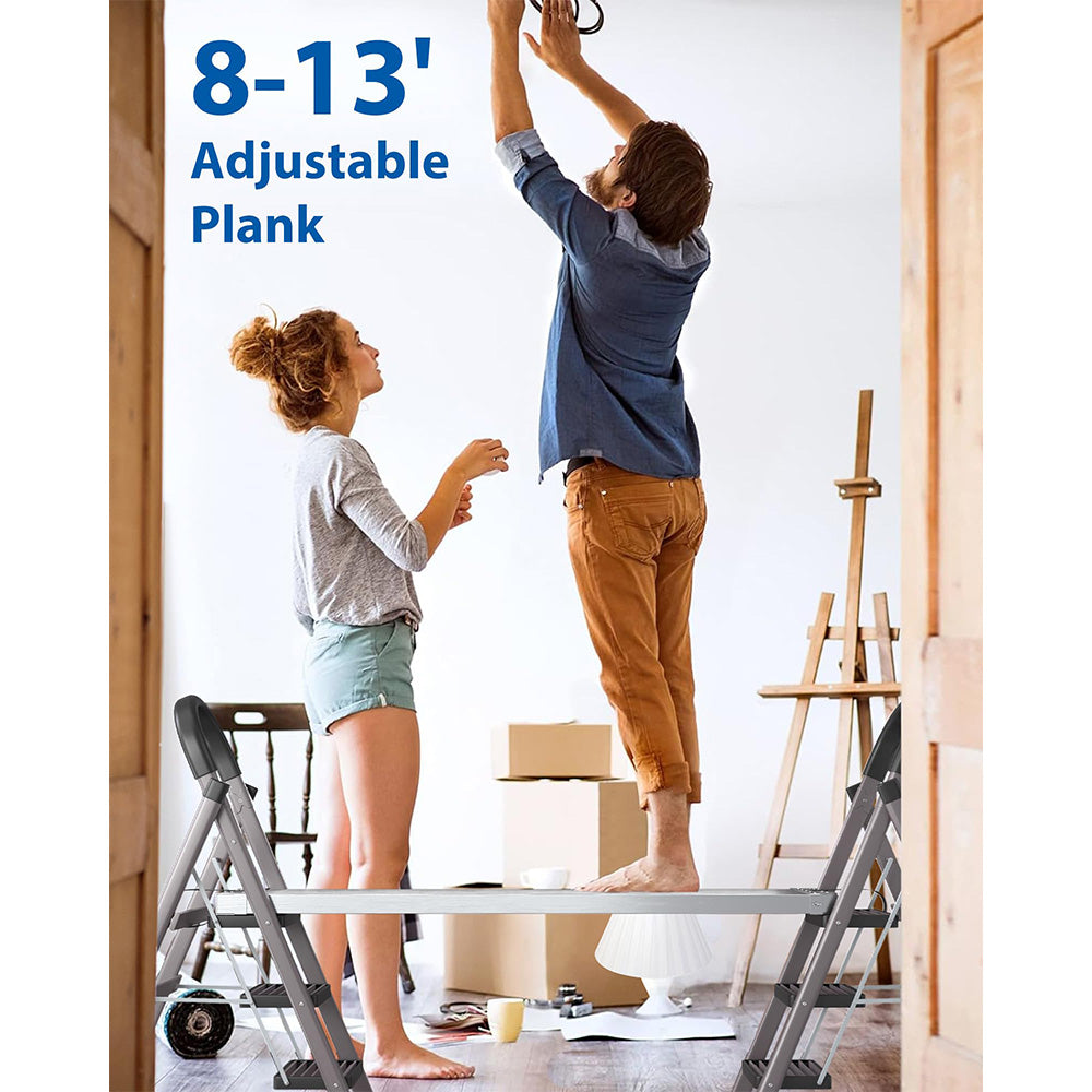 Garvee 8-13ft Aluminum Work Plank Up to 440LBS Load Capacity with Adjustable Work Platform,Equipped with Skid-Proof Platform Scaffold Ladder Accessory Silver