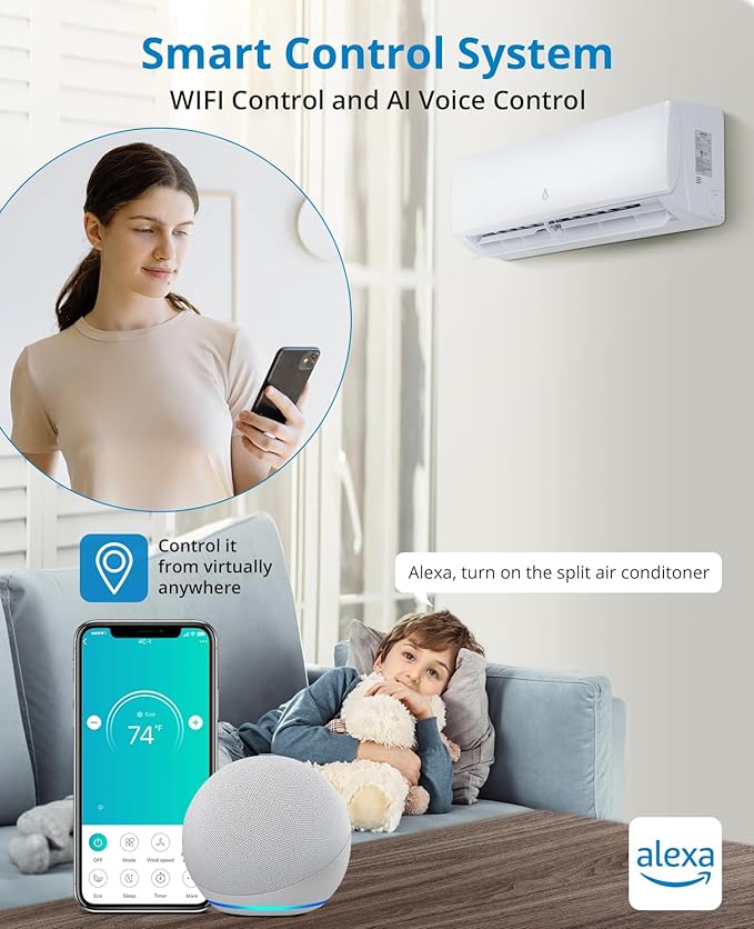 Garvee Mini Split AC/Heating System With WiFi, 36000 BTU 19 SEER 2 208/230V~, Suitable for 2500+ Sq. Ft