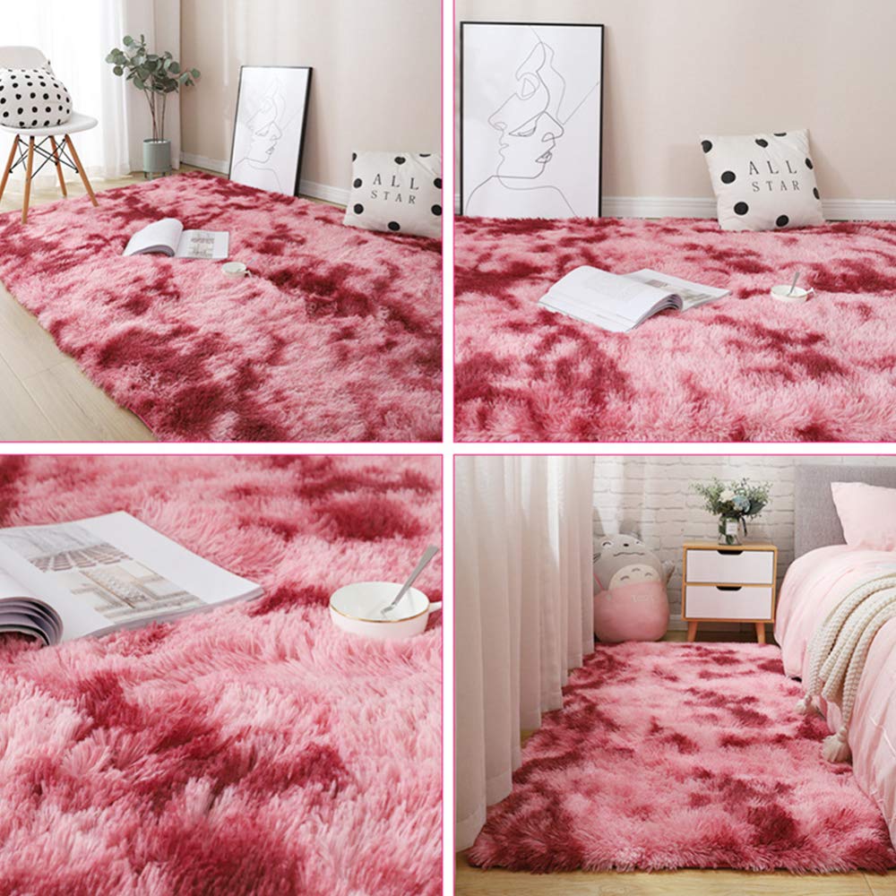 Non-Slip Floor Mat Carpet Tie Dyeing Plush Soft Floor Mat for Living Room Bedroom Anti-Slip Rug Home Decoration Dark red 40x60cm