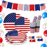 Garvee 4th of July Patriotic Party Supplies, American Flag Paper Plates, Napkins, Cups, Banner, Veterans Day Memorial Day Independence Day Decorations, Serve 25 - style-5