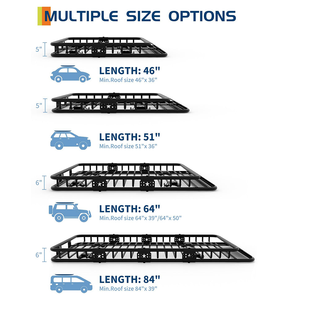 Garvee 64" x 50" x 6" Universal Roof Rack Basket, Heavy Duty Steel Cargo Carrier for SUVs, Trucks, Vehicles, Black