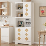 Garvee Kitchen Pantry Cabinet 72" Tall Wooden Storage Cabinet with Carved Door & Crystal Handle for Dining Room Antique White - Antique White