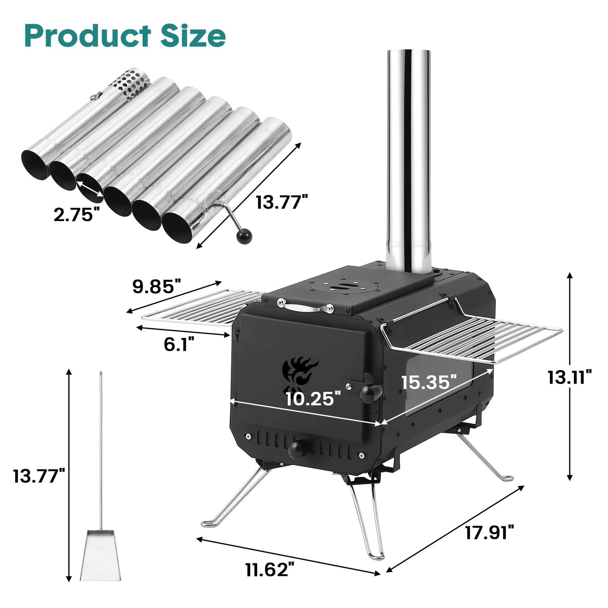 Outdoor Portable Wood Stove, Tent Stove,Wood Burning Stove for Camping,Cast Iron Wood Stove,Tent Heaters for Camping, Includes Chimney Pipes ans View Glass,Ice-fishing, Cookout, Hiking, Travel