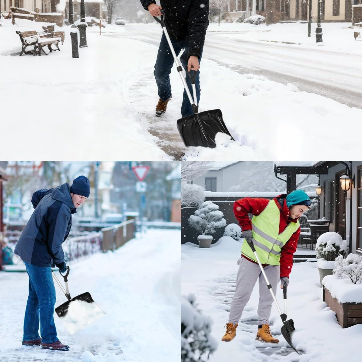 Garvee 17.7"W X 12.6"H Ergonomic Dual D-Ring Snow Shovel – 18" Wide Blade with Aluminum Edge – Lightweight Snow Removal Tool for Driveway, Walkway, Car, Yard – Black Shovel with Silver Rod