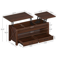 Garvee Coffee Table, 47.2" Lift Top Coffee Table with 2 Storage Drawers and Hidden Compartment, X Wood Farmhouse Support, Retro Center Table with Lift Tabletop for Living Room, Walnut Color