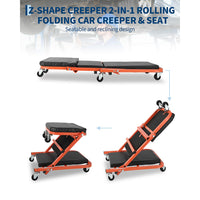 Garvee 36" Z-Creeper Seat on Wheels, Foldable Garage Creeper Shop Seat, 330 LBS Capacity, Black