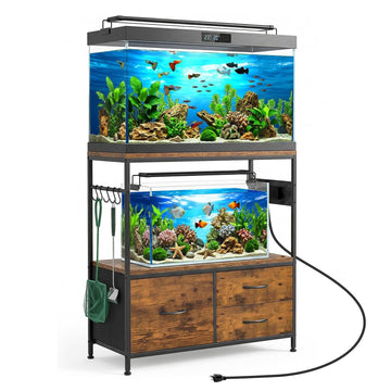 Garvee Fish Tank Stand, Metal Double Aquarium Stand with Cabinet, Heavy Duty Reptile Terrarium Stand