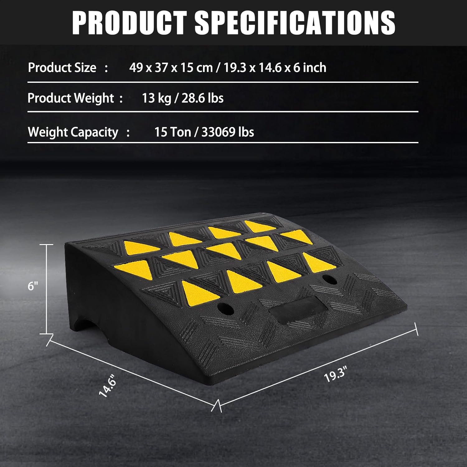 Garvee Rubber Curb Ramp, 6" Rise Height Sidewalk Curb Ramp, 14.6" Width 19.3" Length Driveway Ramp for Curb, Heavy Duty Driveway Curb Ramp for Forklifts, Trucks, Buses, Cars, Wheelchairs, Bikes