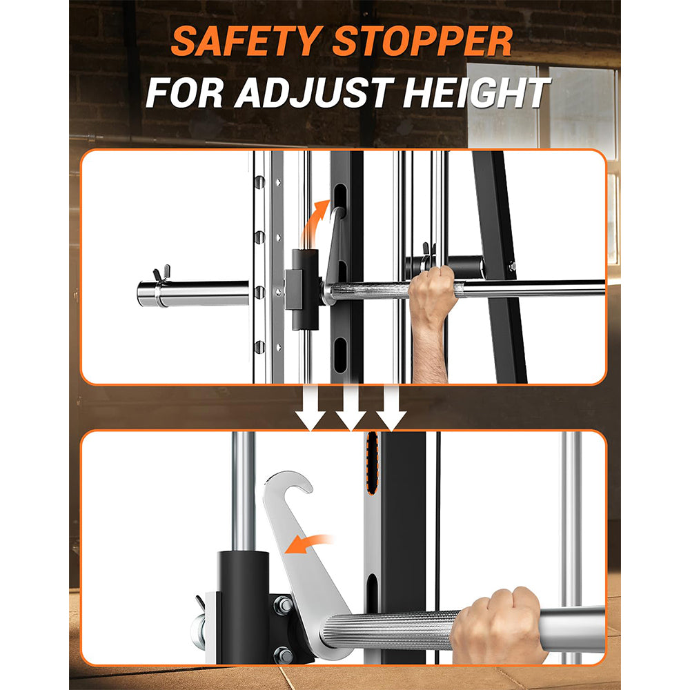 Garvee Smith Machines Home Gym with Bench, Squat Rack, Dual LAT Pull-Down Systems & Cable Crossover for Full-Body Workouts, Adjustable, Black