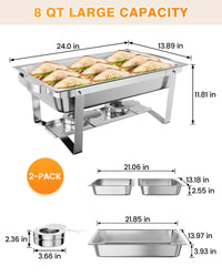 Chafing Dish Buffet Set 2 Pack, 8 QT Stainless Steel Chafer Buffet Food Servers and Warmers Set with Water Pan for Weddings, Parties, Banquets, and Catering