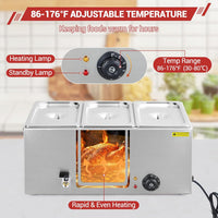 Garvee 21QT Electric Food Warmer with Triple Compartments & Adjustable Temp Control, Stainless Steel, Drainage Faucet, Removable Pans, Ideal for Catering Buffets