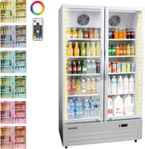GARVEE 32.5 Cu.ft Double Door Commercial Beverage Cooler - 580-Can Glass Display Fridge | Frost-Free Air-Cooled, Automatic Door Rebound | for Bar/Restaurant/Supermarket (Silver) - Silver