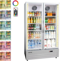 GARVEE 32.5 Cu.ft Double Door Commercial Beverage Cooler - 580-Can Glass Display Fridge | Frost-Free Air-Cooled, Automatic Door Rebound | for Bar/Restaurant/Supermarket (Silver)