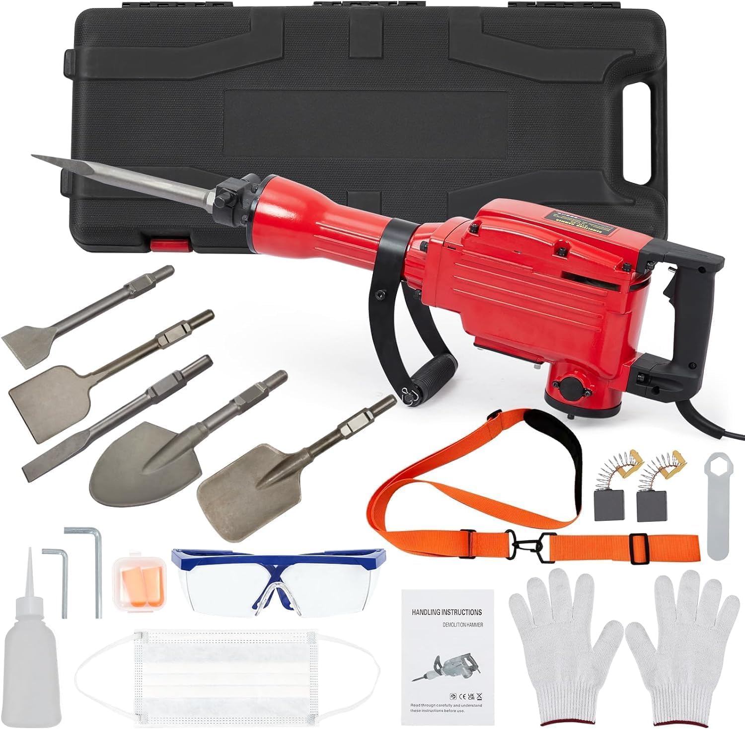 2200W demolition jack hammer with anti-vibration handle for concrete breaking, red metal body