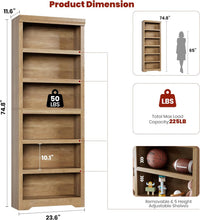 Garvee 6 Tier Bookshelf, 75" Tall Farmhouse Bookcase with Adjustable Shelves, 23.6" W Floor Standing Open Display Storage Rack with Anti-Slip Design for Home Office, Balcony, Library, Study / Living Room, Brown