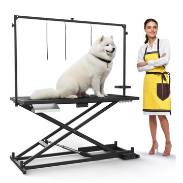 Garvee 50" Professional Electric Dog Grooming Table Heavy Duty, Height Adjustable Pet Grooming Table with Leveling Wheels, Dog Grooming Arm, Non-Slip Tabletop and Tool Organizer Dog Grooming Station (Black)