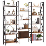 Garvee Triple Wide 5 Tier Book Shelf + Industrial Bookcases + Open Display Shelves + Metal Frame + Adjustable Feet + Living Room, Bedroom, Home Office