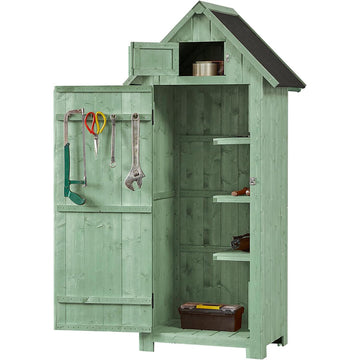 Garvee Outdoor Wooden Storage Shed, Garden Wood Tool Cabinet, Solid Sheds & Outdoor Storage Clearance, Waterproof Sheds with Shelf and Locking Latch for Backyard, Hallway, Patio Green