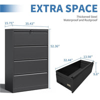 Garvee 4 Drawers Lateral File Cabinet, Metal Filing Cabinet with Lock for Home Office, Wide Steel Storage Cabinet Commercial Drawer Cabinets for Legal/Letter/A4 Size Files, Assembly Required