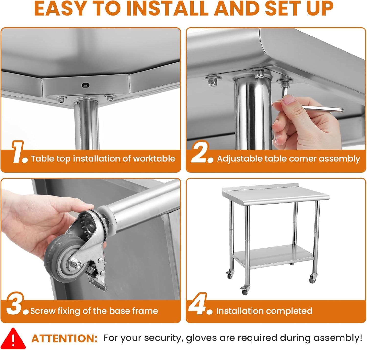 Garvee 36"L x 24"W x 35"H Nsf Stainless Steel Table Work Table with Adjustable Undershelf, Detachable Trash Bag Holder, Metal Work Table Workbench for Home Kitchen Restaurant Outdoor