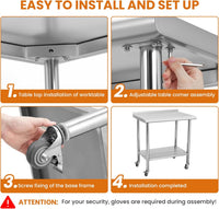 Garvee 36"L x 24"W x 35"H Nsf Stainless Steel Table Work Table with Adjustable Undershelf, Detachable Trash Bag Holder, Metal Work Table Workbench for Home Kitchen Restaurant Outdoor