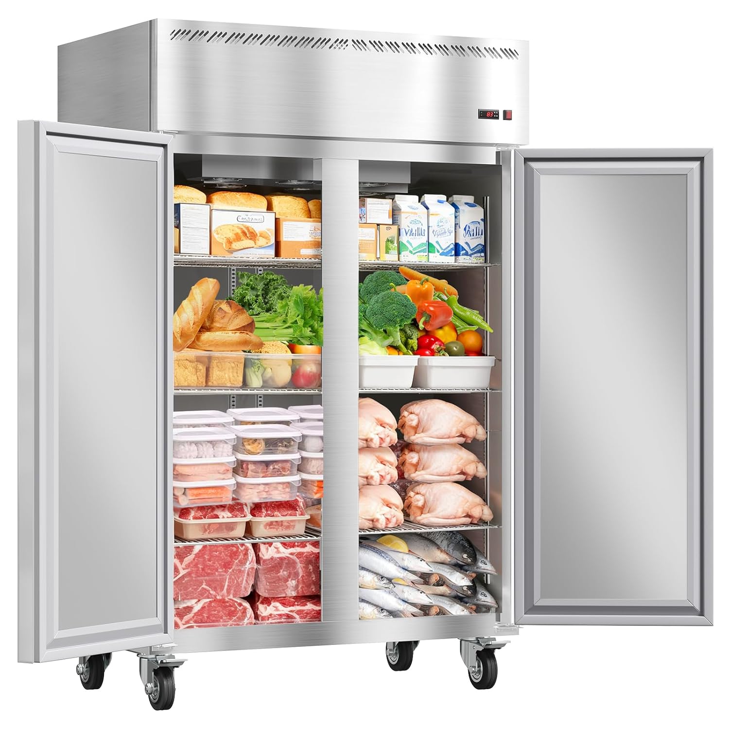 Garvee 48" W Commercial Refrigerator 33-41°F,Reach-in 36 Cu.ft 2 Door Stainless Steel Commercial Refrigerator Fan Cooling,6 Adjustable Shelves, Auto Defrost, for Restaurant,Bar,Kitchen,Shop