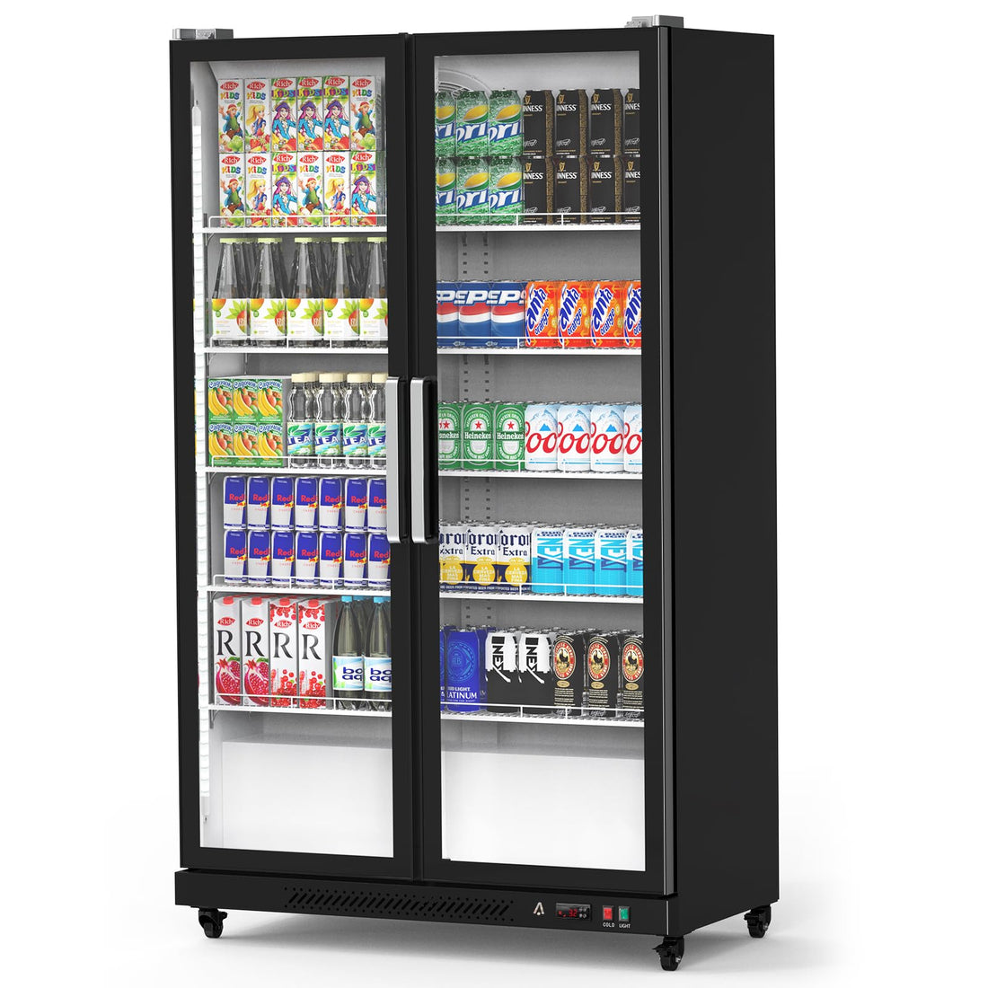 768L Commercial Display Refrigerator, 27.1 Cu. Ft. Display Fridge Merchandiser Upright Beverage Cooler, Double Glass Door Fridge with Adjustable Shelves & Drink Organizers for Wine Soda