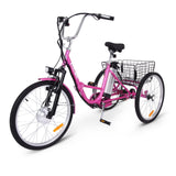 Garvee Electric Tricycle for Adults, 7 Speeds Folding Electric Trike, 24 Inch 3 Wheel Motorized Bicycle w/ 36V 10Ah Removable Battery, E Trikes with Large Basket, 330 Loading Capacity, 250W Motor, Pink - Pink