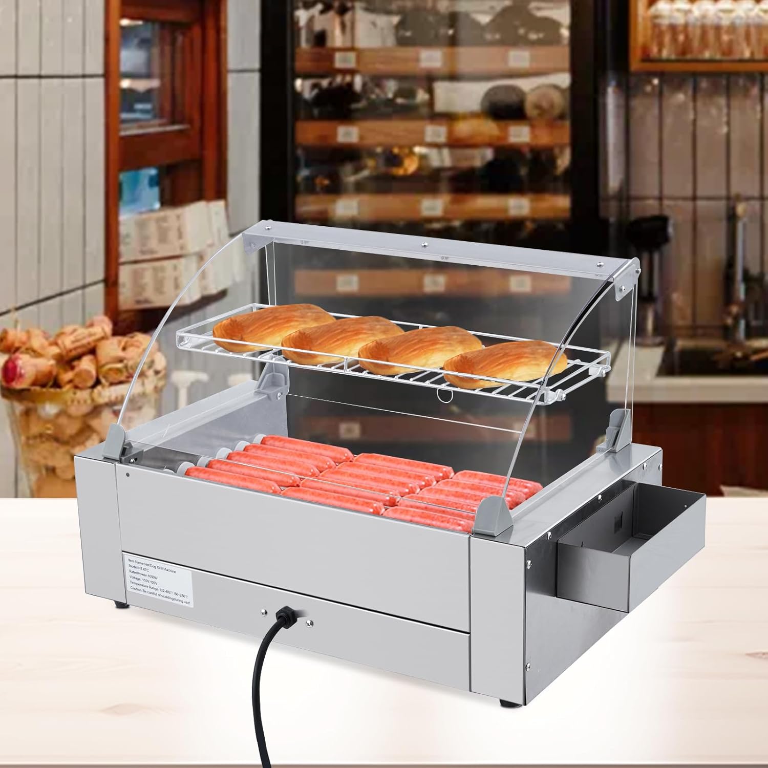 Garvee Hot Dog Roller, 18 Hot Dog 7 Roller Grill Cooker Machine with Stainless Steel Removable Drip Tray, 1050W Hot Dog Machine for Commercial and Household Use