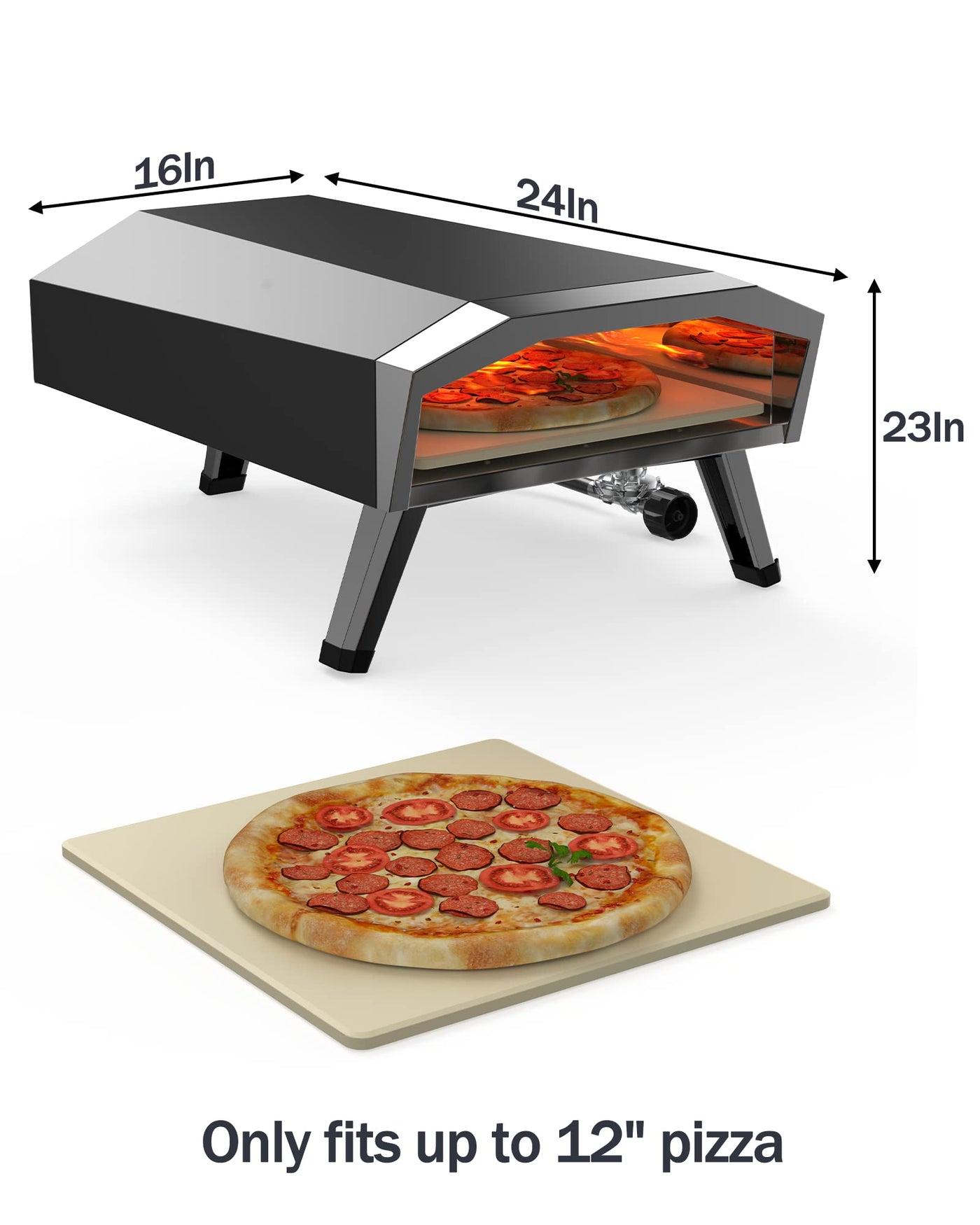 GARVEE 12In Gas Outdoor pizza oven Propane with Foldable Legs for Outside Camping Black