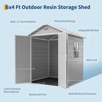 Garvee Heavy-Duty Resin Outdoor Storage Outdoor Storage 6x4 FT with Floor, Lockable Door, Window – Waterproof, UV-Resistant, Easy Assembly – Garden Storage for Patio, Lawn Mower, Bikes, Tools – Light Gray