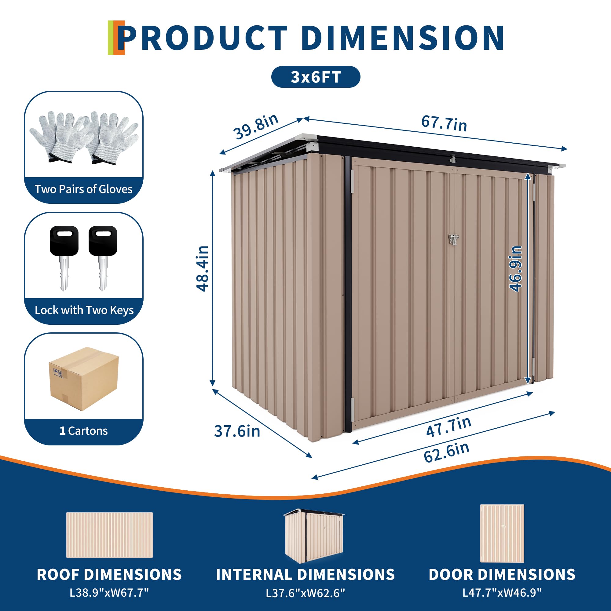Garvee 3x6ft Metal Outdoor Storage Shed for 2 Trash Cans, Garbage Bin