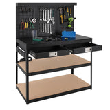 Garvee 48" x 24" Workbench for Garage,Heavy-Duty Steel Workbench with Pegboard for Workshop,Workbench with 2 Drawers,1000lbs Capacity& 4 AC Power Outlets,Durable 0.48" Hardwood Bench Top Thickness