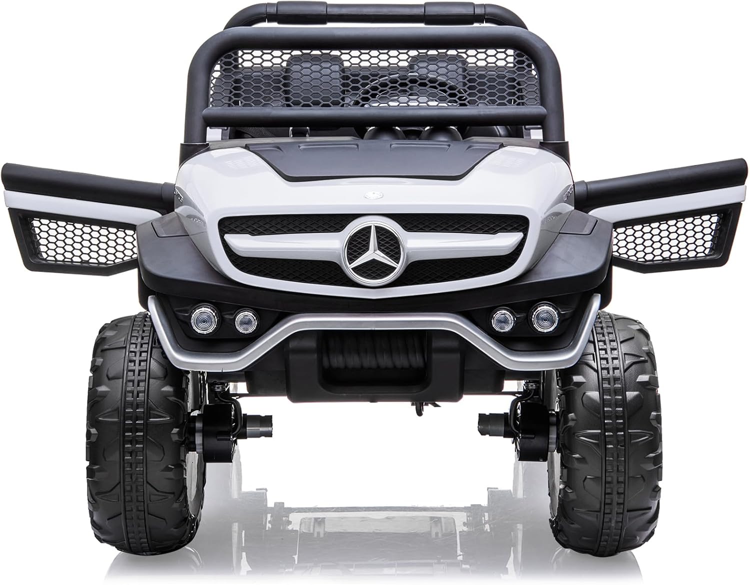 Garvee Ride - P Series: 2 Seater Kids Ride On Truck 24V Ride On Toy Licensed Mercedes Benz Battery Powered Electric Vehicle for Toddles With Remote Control, Battery Display, Trunk, Spring Suspension, LED Lights, Music, White
