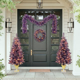 Garvee Pre-lit Artificial Christmas Tree 4-Piece Set, Garland, Wreath and 2pcs 4ft Entrance Trees with LED Lights, Festival Celebration Set for Indoor Outdoor Xmas Party Decor