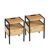 Garvee Nightstands One Size Natural Color Bedside Table Wooden Furniture
