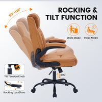 Garvee PU Leather Executive Office Desk Chair, 350lbs Capacity Computer Desk Chair with Padded Flip-Up Arms, Tilt Lock & 360° Swivel Free Wheels, Ergonomic Office Chair for Heavy People, Brown