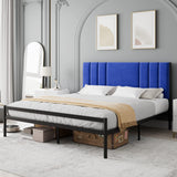 Garvee Full Bed Frame, Platform Bed Frame with Velvet Headboard, Heavy Duty Metal Bed Frame with 15 Strong Slats Support, Box Spring Optional, Easy Assembly, Blue - Blue