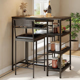 Garvee 3-Piece Modern Dining Set with Upholstered Bar Stools, Metal Frame & Built-in Wine Rack for Kitchen Dining Room, 36"L x 16.7"W x 37.2"H, Black - Black