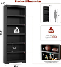Garvee 6 Tier Bookshelf, 75" Tall Farmhouse Bookcase with Adjustable Shelves, 23.6" W Floor Standing Open Display Storage Rack with Anti-Slip Design for Home Office, Balcony, Library, Study / Living Room, Black