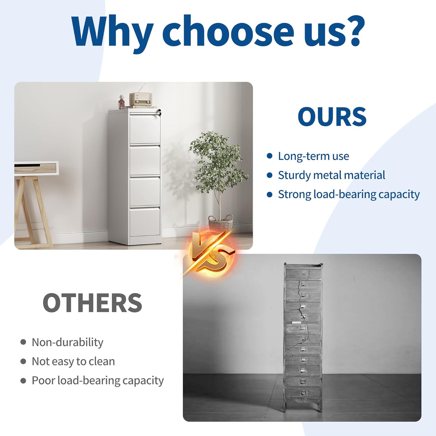 Garvee 4-Drawer File Cabinet with Lock, Heavy Duty Vertical Filing Cabinets for Home Office, Secure Locking Metal Steel Storage Cabinet for Letter/Legal Size File, Assembly Required, White